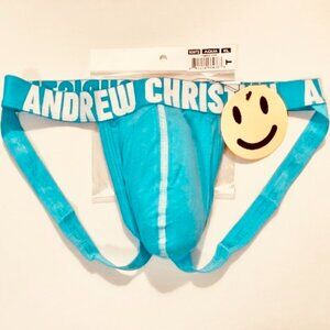 Andrew Christian Size XL Cotton Athletic Supporter - Aqua/White -Jockstrap